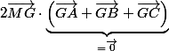  2\vec{MG}\cdot\underbrace{\left( \vec{GA}+\vec{GB}+\vec{GC}\right)}_{=\vec{0}